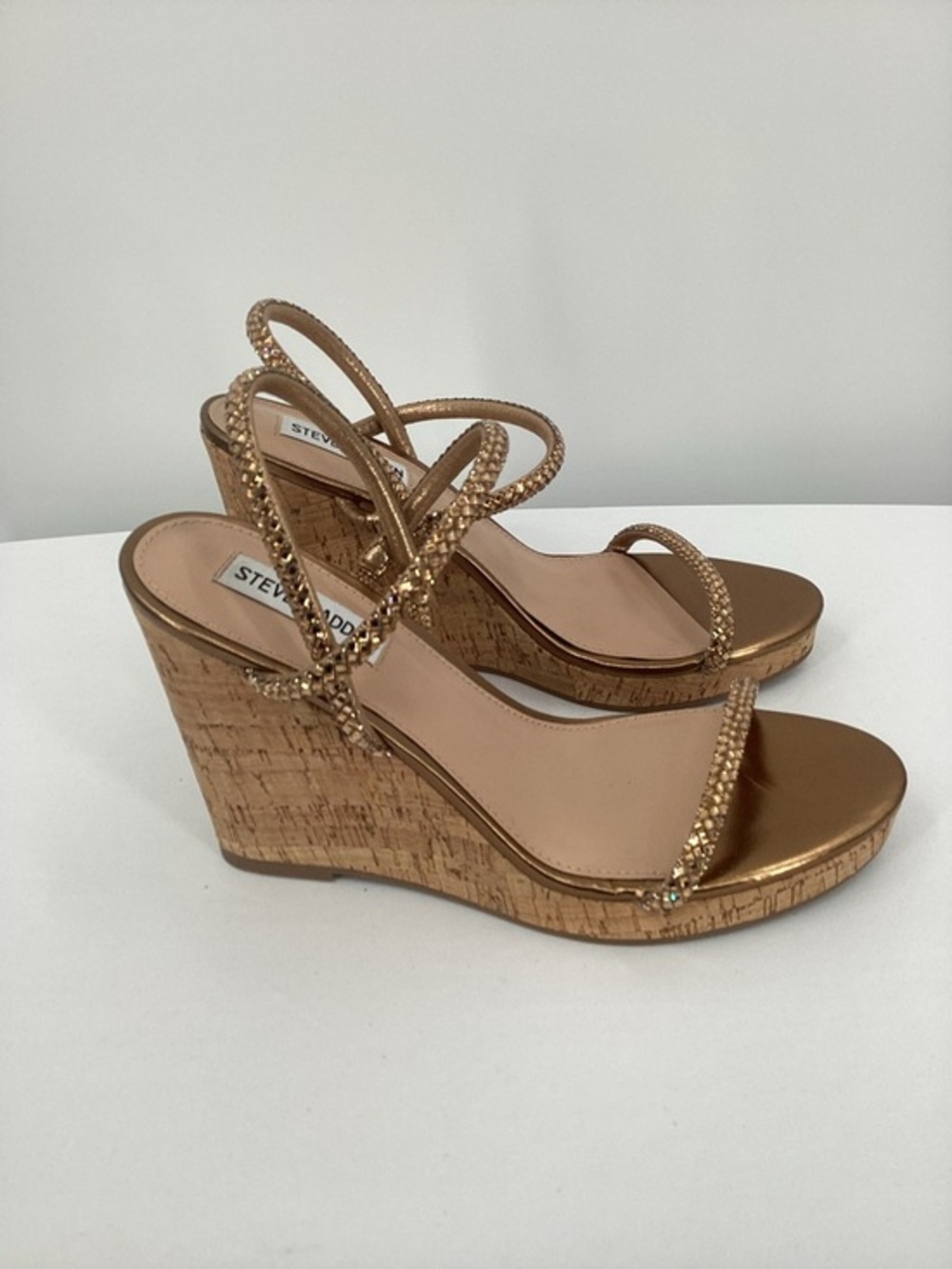 Steve Madden Udell Bronze Rhinestone Cork Wedge Sandals